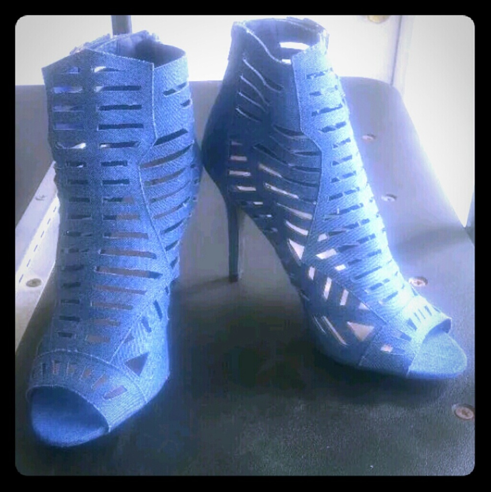 Qupid denim strappy buckle stiletto heels